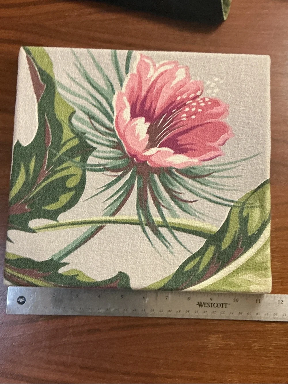 Hand Stretched Vintage Mid Century Barkcloth Wall Art with Hanging Hardware